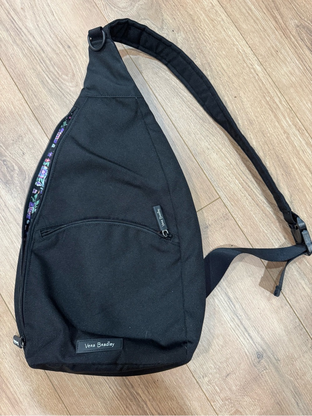 Vera Bradley Black Sling Bag with Subtle Pattern Trim